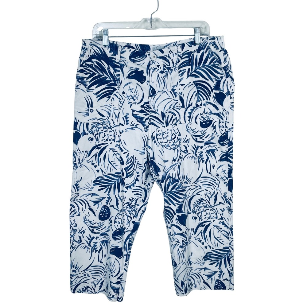 Chico's Blue White Pineapple Tropical Palm Print Crop Pants Size 3 L
